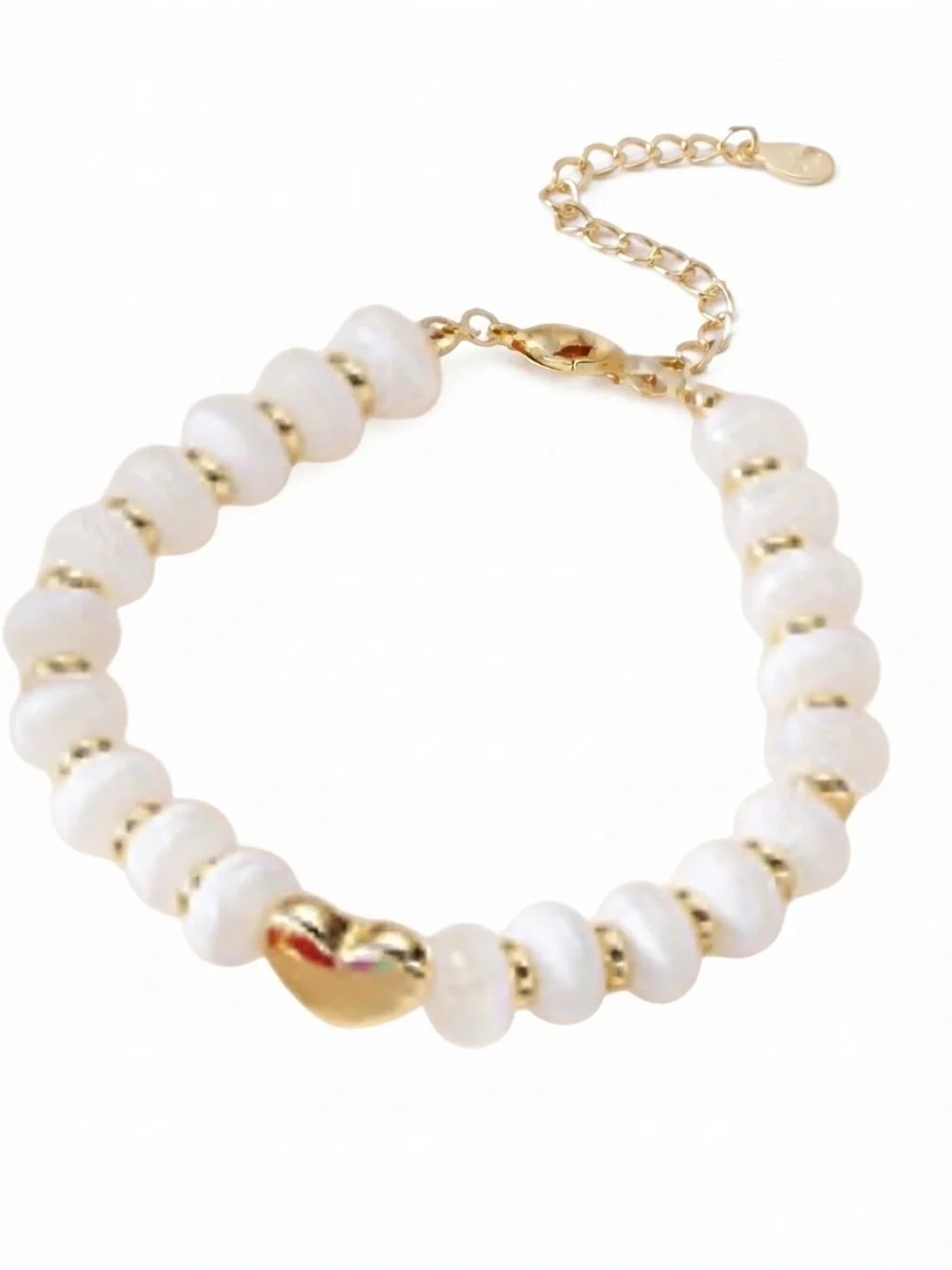 Beaded White/Gold Heart Adjustable Bracelet (NWT)